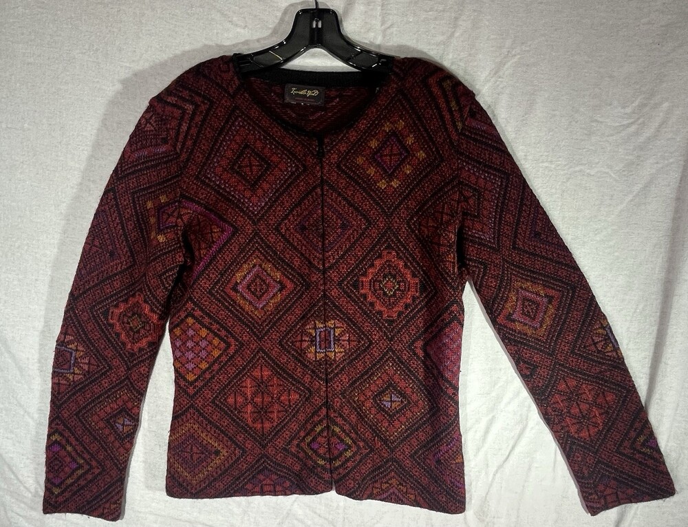 Invisible World Alpaca Geometric Print Long Sleeve Cardigan Full Zip Sweater